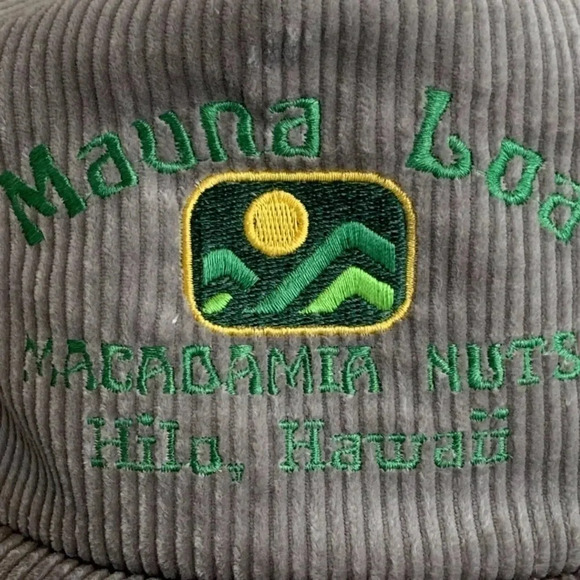 Vintage Hawaii Corduroy Mauna Loa Macadamia Snap Back Hat Nuts Hilo Gray USA - Picture 2 of 11